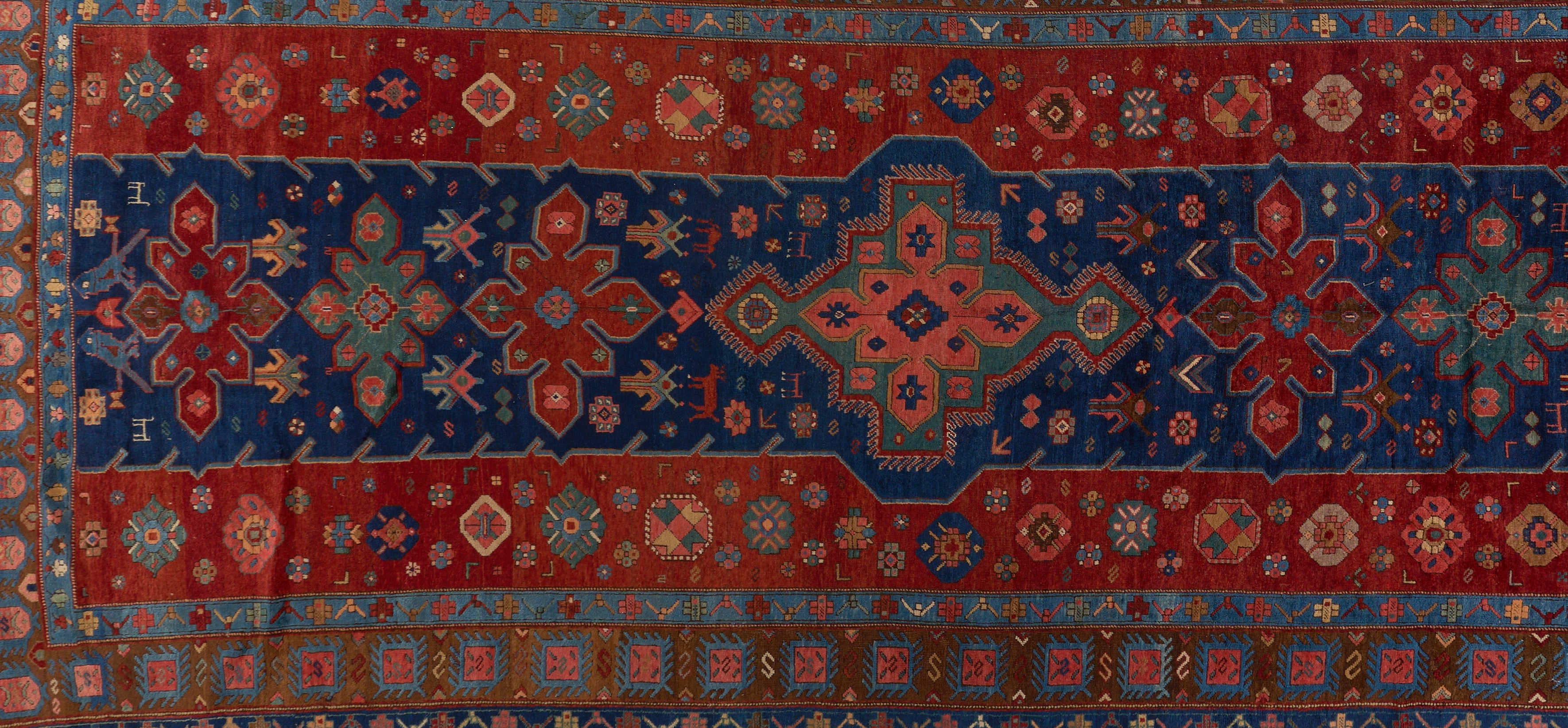 90087 Antique Kazak Gallery Size Rug Circa 1940- dated